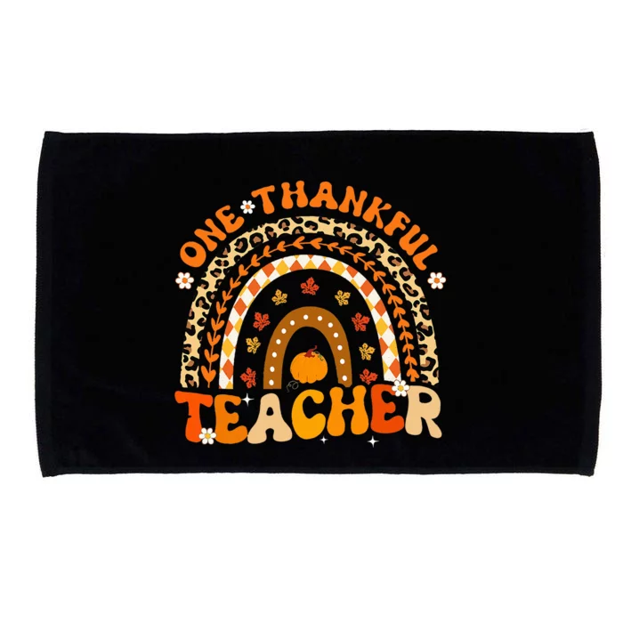 One Thankful Teacher Thanksgiving Rainbow Leopard Fall Microfiber Hand Towel