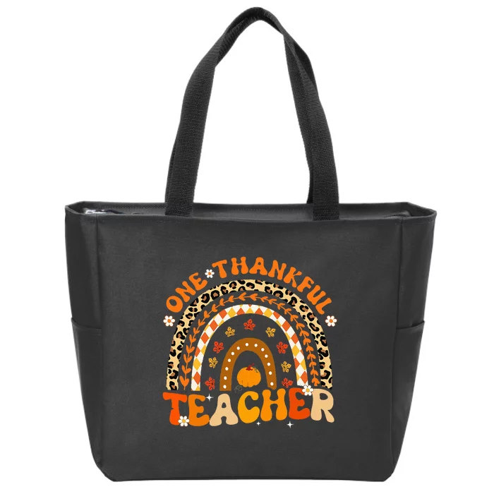 One Thankful Teacher Thanksgiving Rainbow Leopard Fall Zip Tote Bag