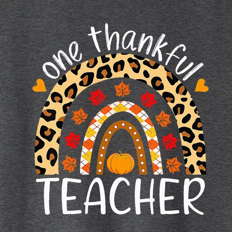 One Thankful Teacher Rainbow Leopard Teachers Thanksgiving Women's Crop Top Tee