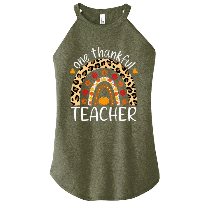 One Thankful Teacher Rainbow Leopard Teachers Thanksgiving Women’s Perfect Tri Rocker Tank