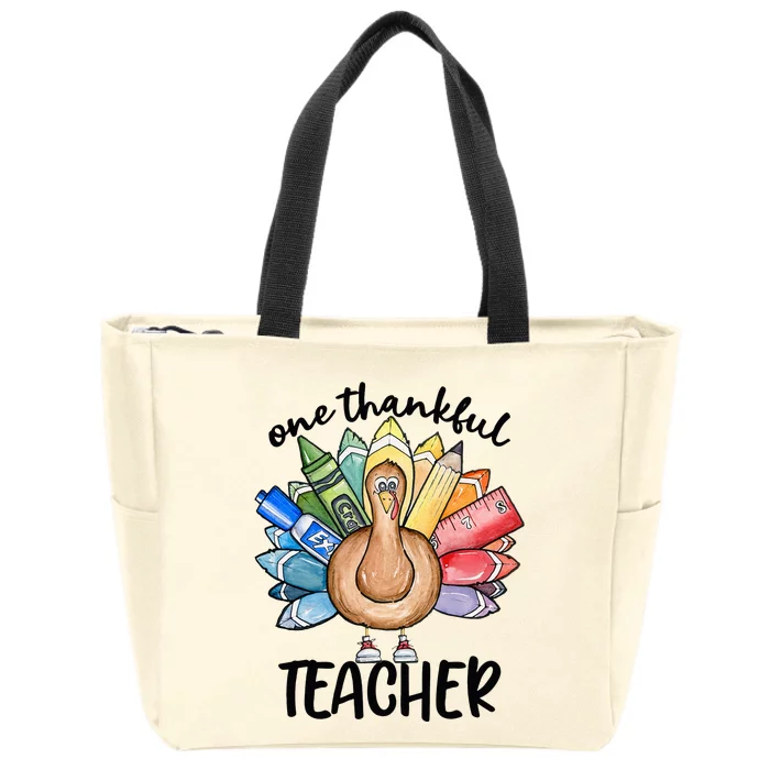 One Thankful Teacher Thanksgiving Turkey Zip Tote Bag