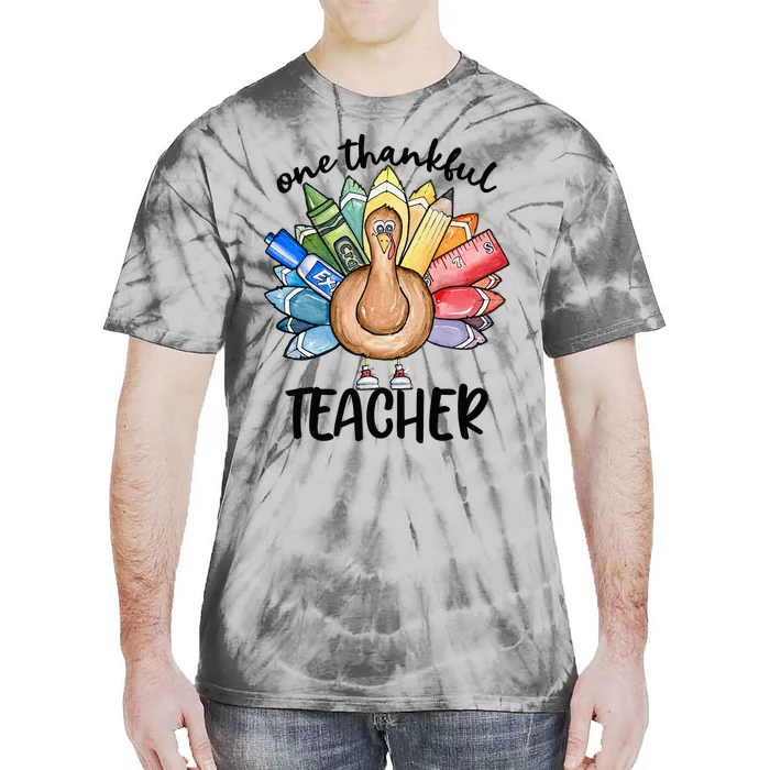 One Thankful Teacher Thanksgiving Turkey Tie-Dye T-Shirt