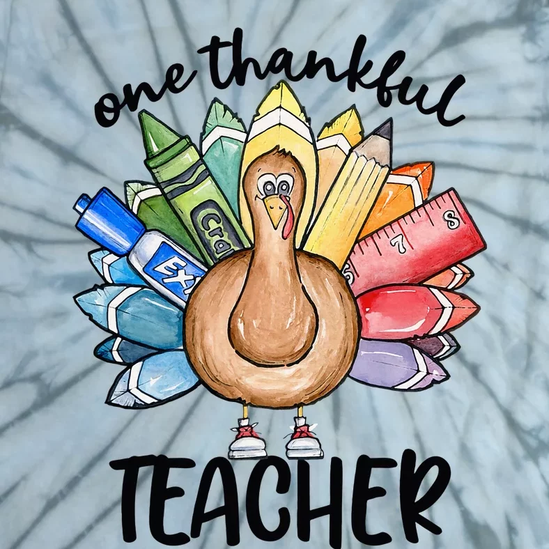 One Thankful Teacher Thanksgiving Turkey Tie-Dye T-Shirt