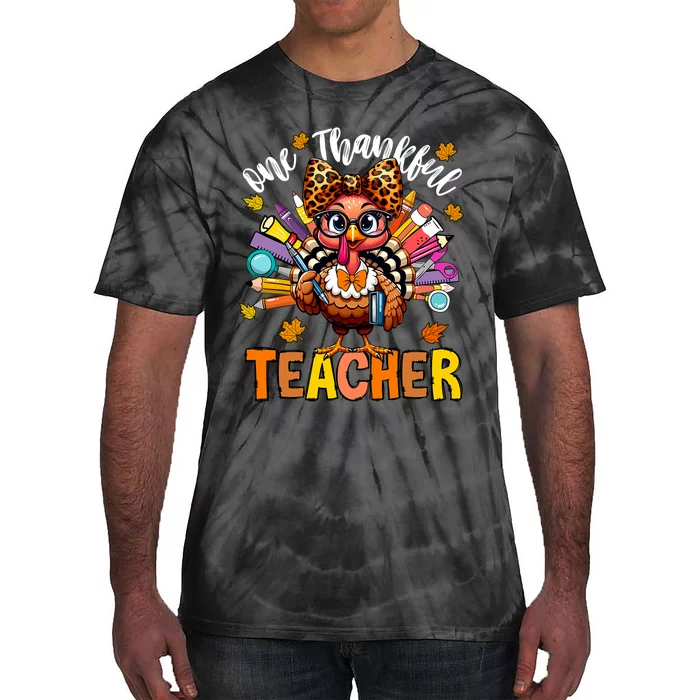 One Thankful Teacher Thanksgiving Turkey Cute Pencil Tie-Dye T-Shirt