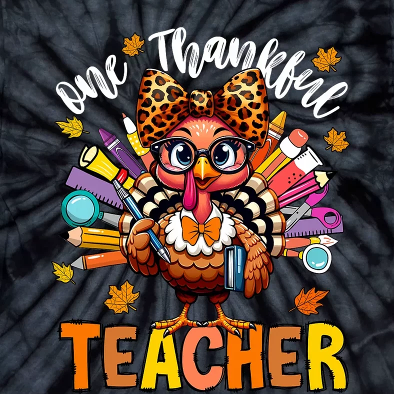 One Thankful Teacher Thanksgiving Turkey Cute Pencil Tie-Dye T-Shirt