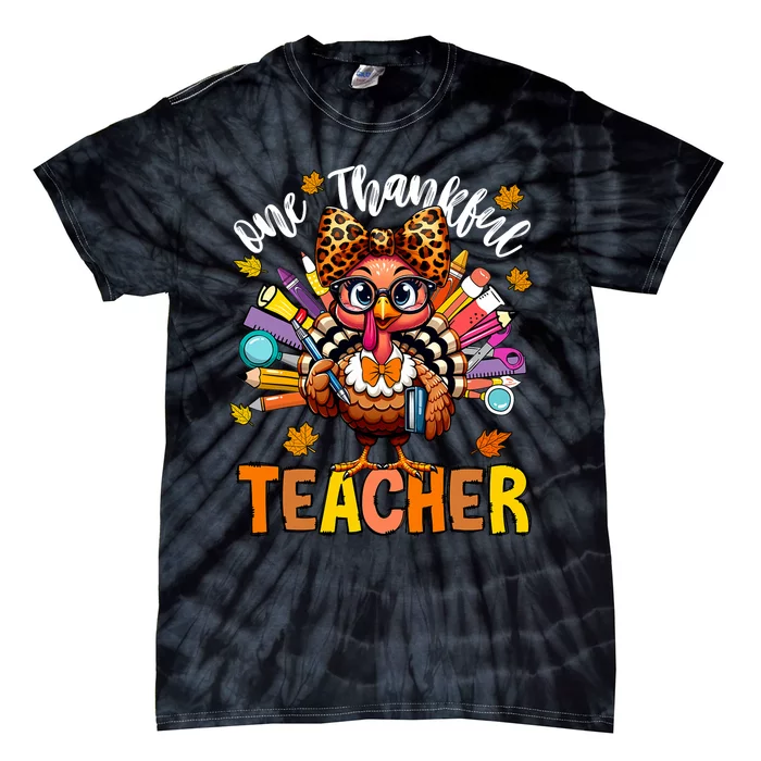 One Thankful Teacher Thanksgiving Turkey Cute Pencil Tie-Dye T-Shirt