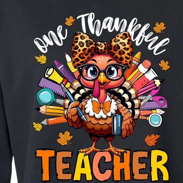 One Thankful Teacher Thanksgiving Turkey Cute Pencil Cropped Pullover Crew