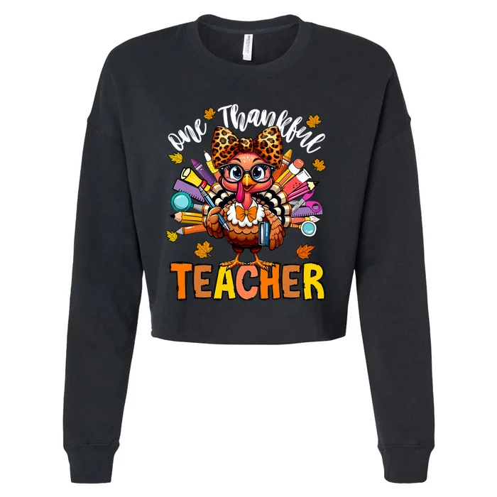 One Thankful Teacher Thanksgiving Turkey Cute Pencil Cropped Pullover Crew