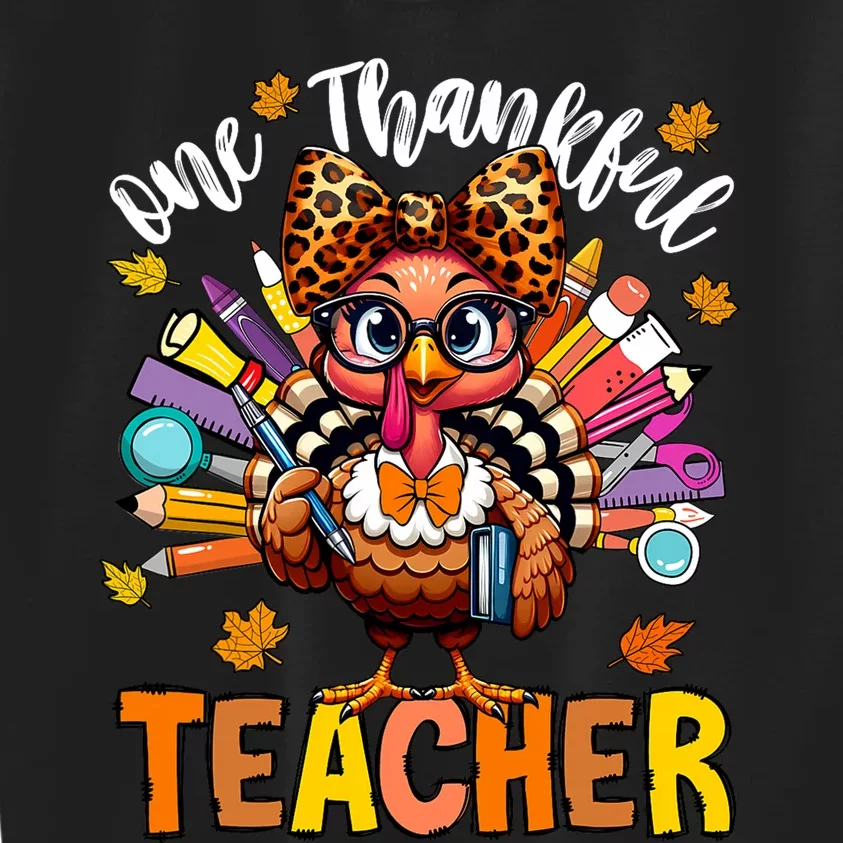 One Thankful Teacher Thanksgiving Turkey Cute Pencil Kids Sweatshirt