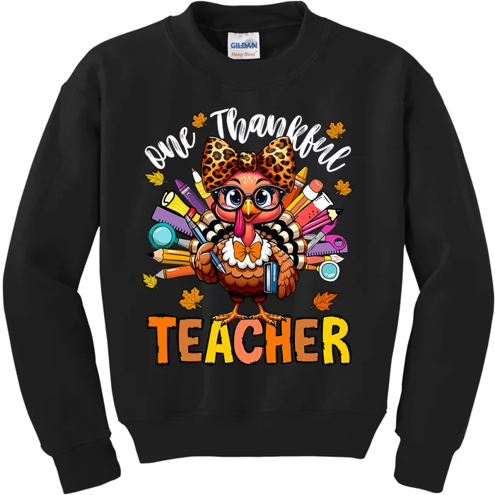 One Thankful Teacher Thanksgiving Turkey Cute Pencil Kids Sweatshirt