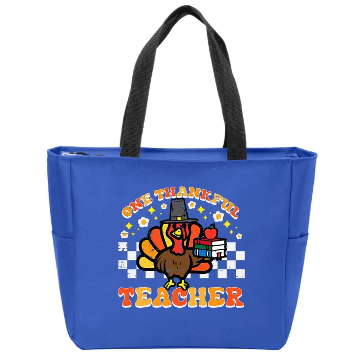 One Thankful Teacher Books Turkey Thanksgiving Zip Tote Bag