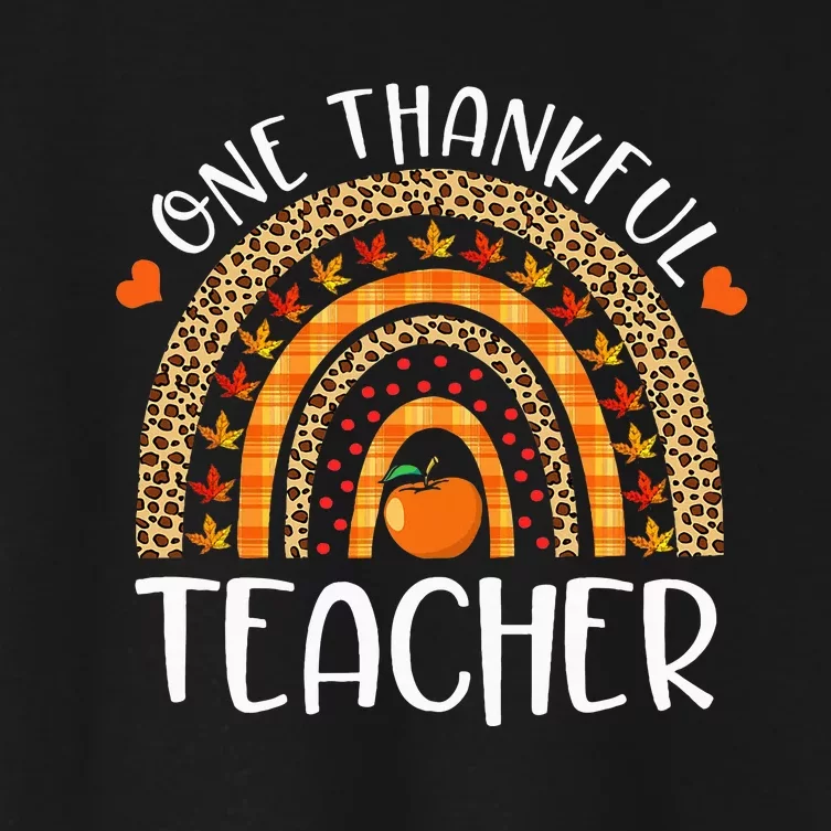 One Thankful Teacher Thanksgiving Rainbow Leopard Fall Funny Women's Crop Top Tee