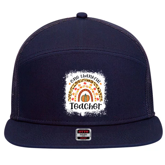 One Thankful Teacher Thanksgiving Rainbow Leopard Fall 7 Panel Mesh Trucker Snapback Hat