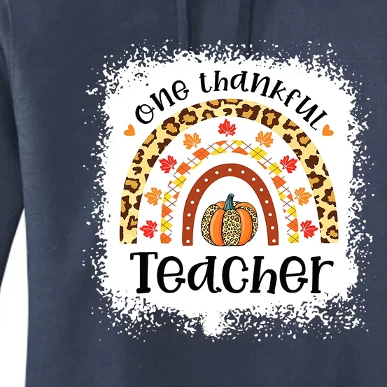 One Thankful Teacher Thanksgiving Rainbow Leopard Fall Women's Pullover Hoodie