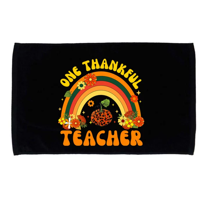 One Thankful Teacher Thanksgiving Rainbow Leopard Fall Microfiber Hand Towel