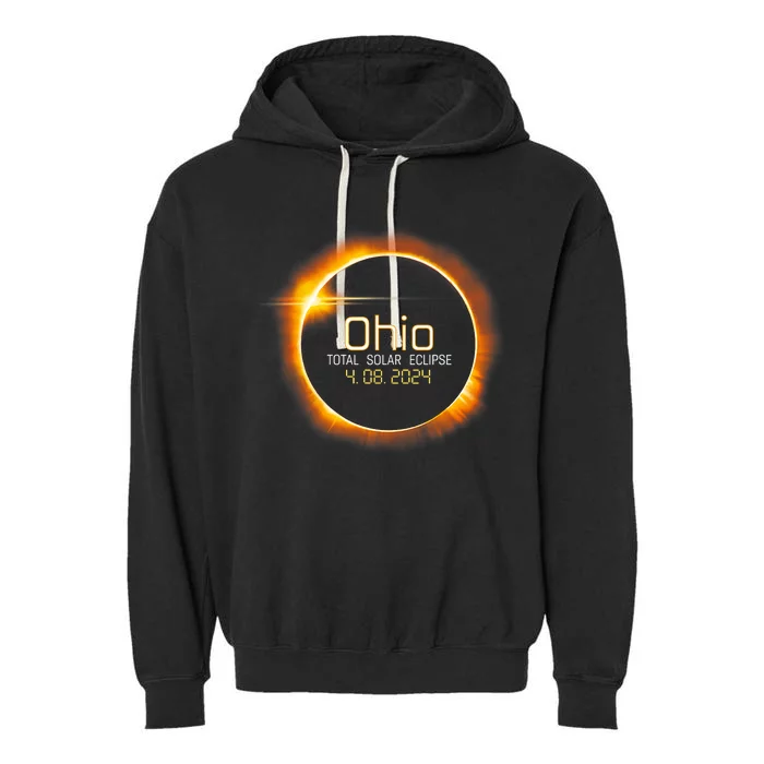 Ohio Totality Total Solar Eclipse April 8 2024 Garment-Dyed Fleece Hoodie