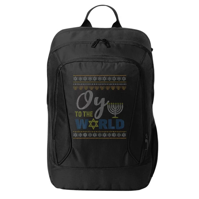 Oy To The World Funny Ugly Hanukkah Sweater Jewish Chanukah City Backpack