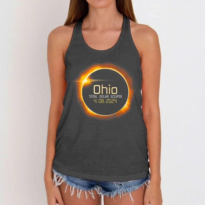 Ohio Totality Total Solar Eclipse April 8 2024 Women's Knotted Racerback Tank