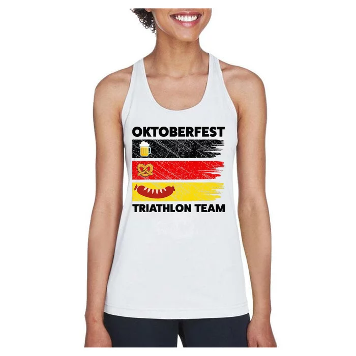 Oktoberfest Triathlon Team Beer Pretzel Wurst German Flag Women's Racerback Tank