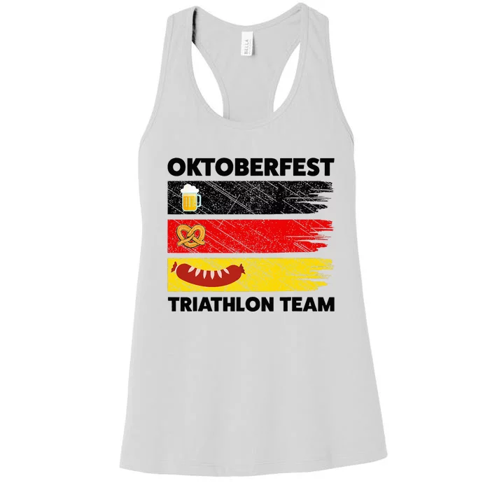 Oktoberfest Triathlon Team Beer Pretzel Wurst German Flag Women's Racerback Tank