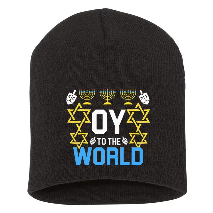 Oy to the World Hanukkah Funny Jewish Short Acrylic Beanie