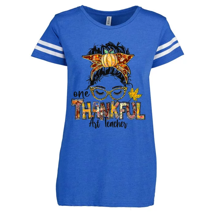 One Thankful Teacher Fun Turkey Thanksgiving Family Enza Ladies Jersey Football T-Shirt