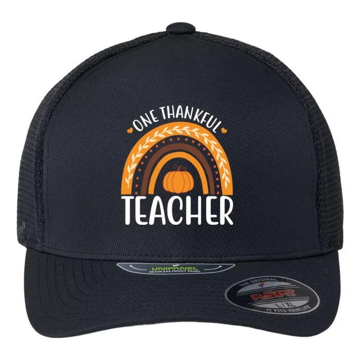 One Thankful Teacher Rainbow Pumpkin Thanksgiving Flexfit Unipanel Trucker Cap