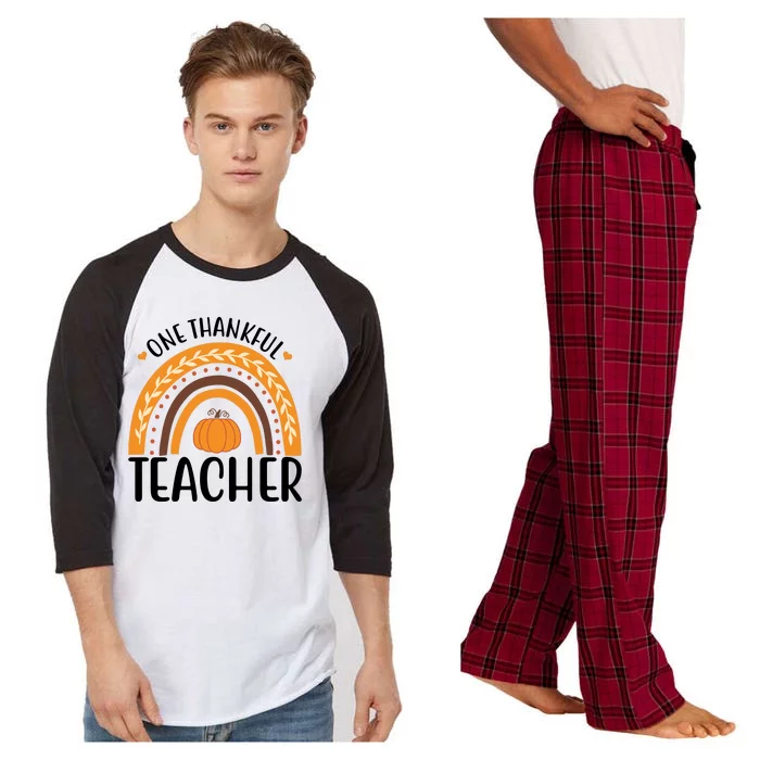 One Thankful Teacher Rainbow Pumpkin Thanksgiving Raglan Sleeve Pajama Set