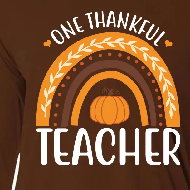 One Thankful Teacher Rainbow Pumpkin Thanksgiving Cooling Performance Long Sleeve Crew