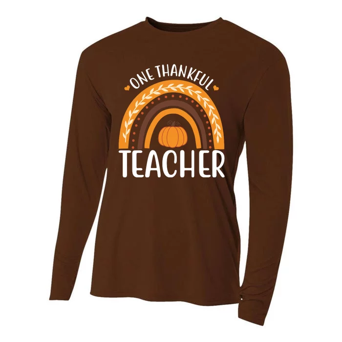 One Thankful Teacher Rainbow Pumpkin Thanksgiving Cooling Performance Long Sleeve Crew