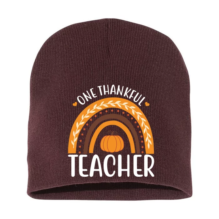 One Thankful Teacher Rainbow Pumpkin Thanksgiving Short Acrylic Beanie