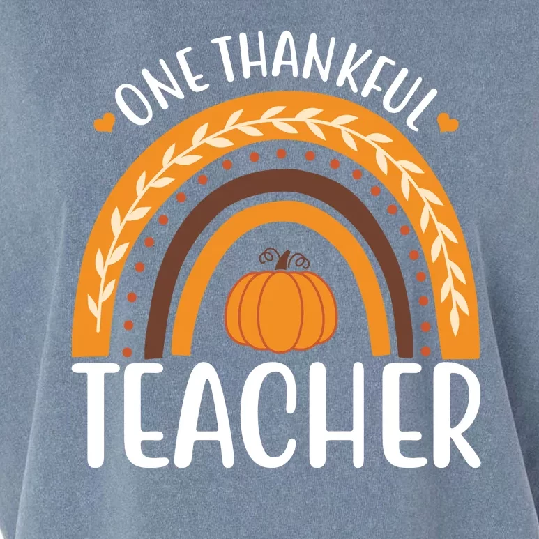 One Thankful Teacher Rainbow Pumpkin Thanksgiving Garment-Dyed Women's Muscle Tee