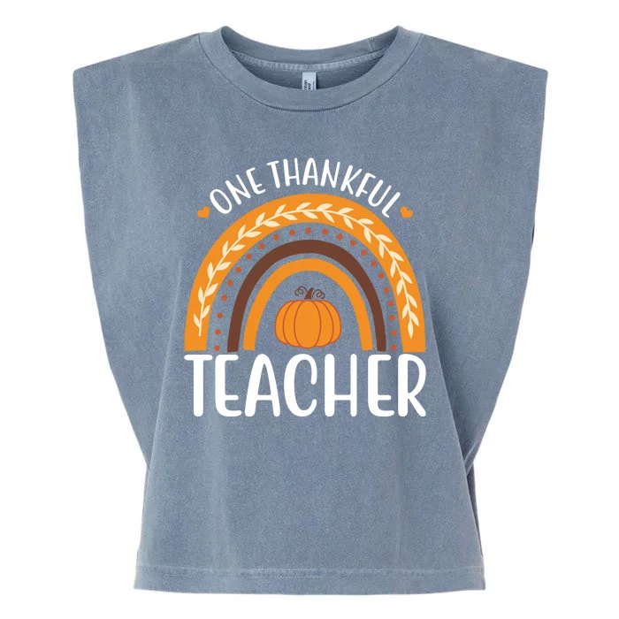 One Thankful Teacher Rainbow Pumpkin Thanksgiving Garment-Dyed Women's Muscle Tee