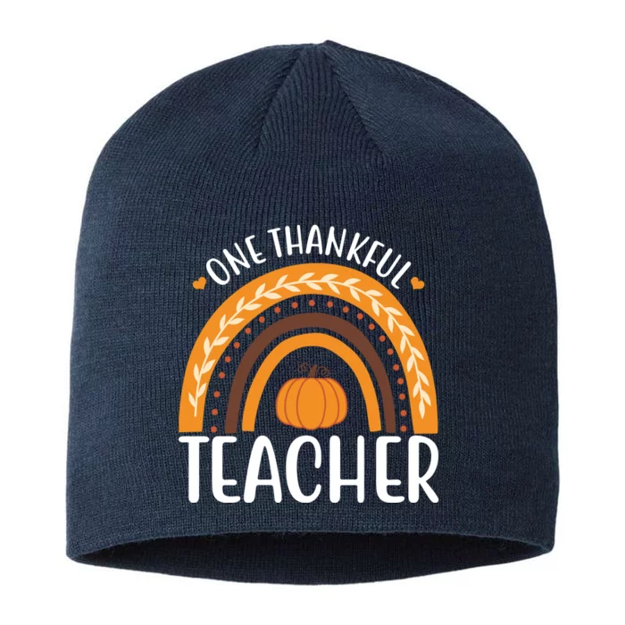 One Thankful Teacher Rainbow Pumpkin Thanksgiving 8 1/2in Sustainable Knit Beanie