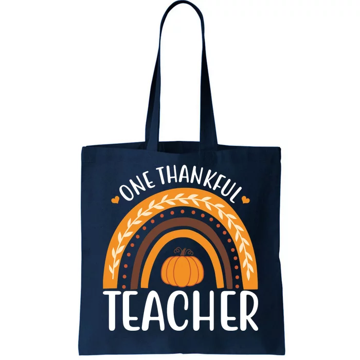 One Thankful Teacher Rainbow Pumpkin Thanksgiving Tote Bag