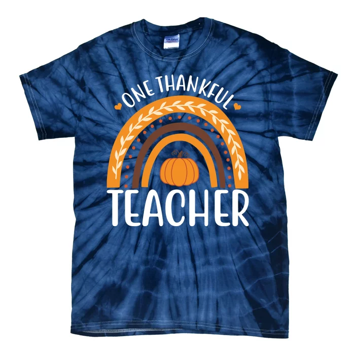 One Thankful Teacher Rainbow Pumpkin Thanksgiving Tie-Dye T-Shirt