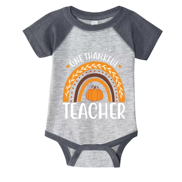 One Thankful Teacher Rainbow Pumpkin Thanksgiving Infant Baby Jersey Bodysuit