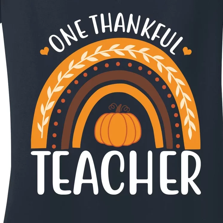 One Thankful Teacher Rainbow Pumpkin Thanksgiving Women's V-Neck T-Shirt