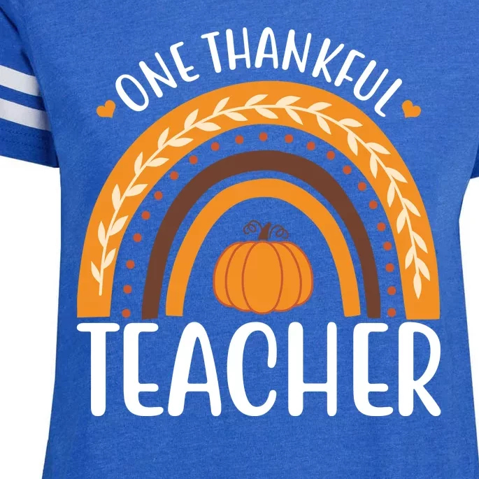 One Thankful Teacher Rainbow Pumpkin Thanksgiving Enza Ladies Jersey Football T-Shirt