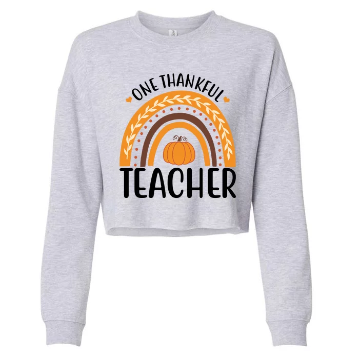 One Thankful Teacher Rainbow Pumpkin Thanksgiving Cropped Pullover Crew