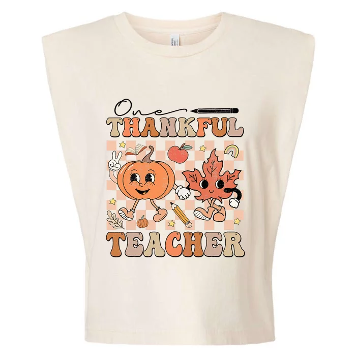 One Thankful Teacher Thanksgiving Groovy Fall Autumn Teacher Garment-Dyed Women's Muscle Tee