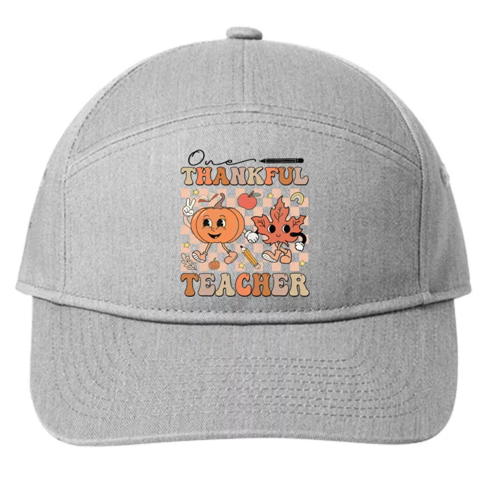 One Thankful Teacher Thanksgiving Groovy Fall Autumn Teacher 7-Panel Snapback Hat