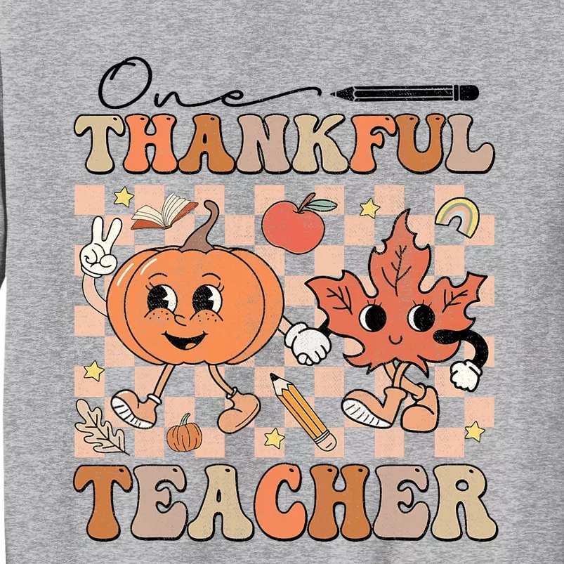 One Thankful Teacher Thanksgiving Groovy Fall Autumn Teacher Tall Sweatshirt