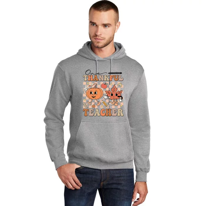 One Thankful Teacher Thanksgiving Groovy Fall Autumn Teacher Tall Hoodie