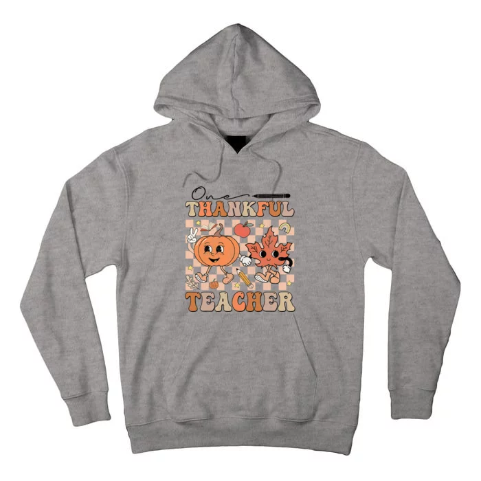 One Thankful Teacher Thanksgiving Groovy Fall Autumn Teacher Tall Hoodie