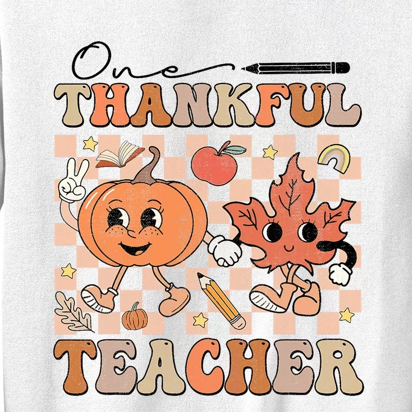 One Thankful Teacher Thanksgiving Groovy Fall Autumn Teacher Sweatshirt