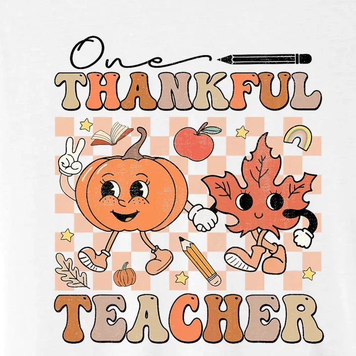 One Thankful Teacher Thanksgiving Groovy Fall Autumn Teacher ChromaSoft Performance T-Shirt