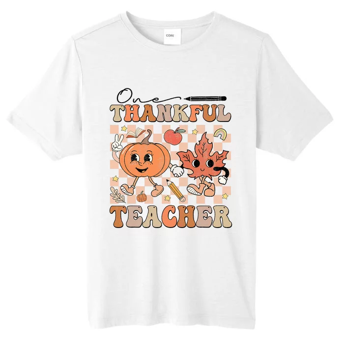 One Thankful Teacher Thanksgiving Groovy Fall Autumn Teacher ChromaSoft Performance T-Shirt