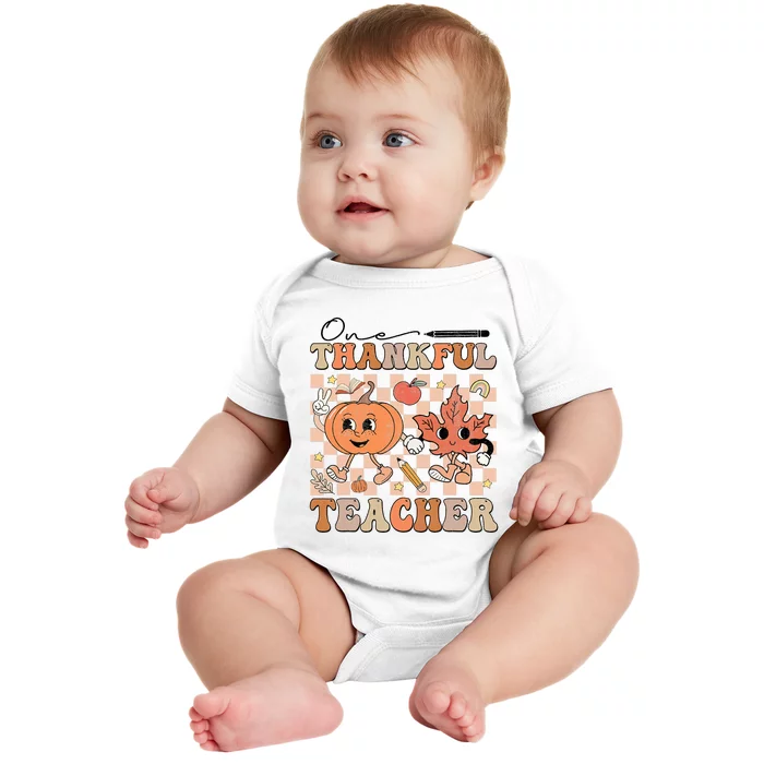 One Thankful Teacher Thanksgiving Groovy Fall Autumn Teacher Baby Bodysuit