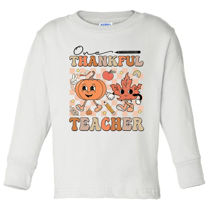 One Thankful Teacher Thanksgiving Groovy Fall Autumn Teacher Toddler Long Sleeve Shirt